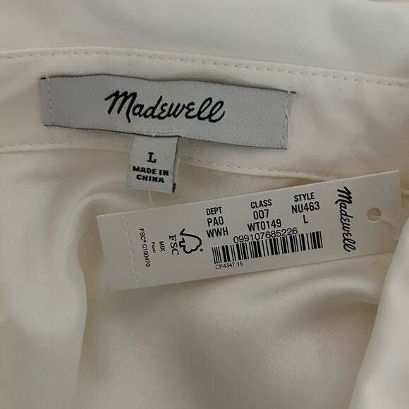 Madewell Women's 100% Silk Button Utility Pocket Shirt Blouse L Large New Flaw - Picture 10 of 13